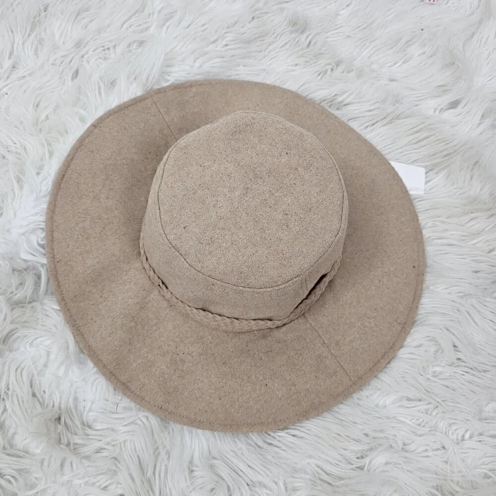 ASN The Harper Floppy Felt Hat Beige Oatmeal NEW Braided Band Belt